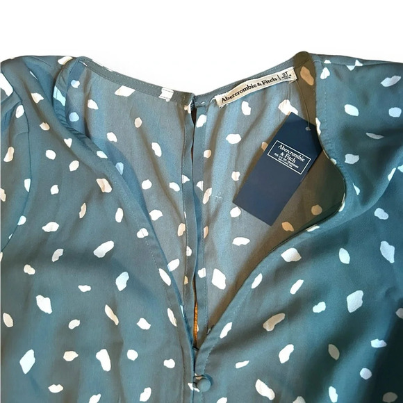 Abercrombie & Fitch Green White Polka Dot Long Sleeve Mini Dress Size Small Tall - Picture 2 of 10